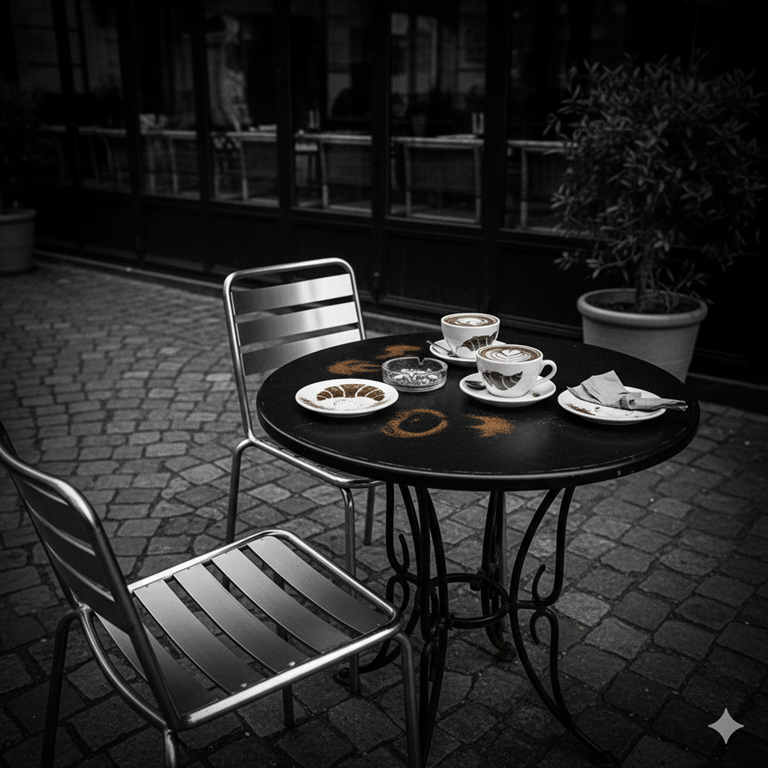 A stylized cafe scene.